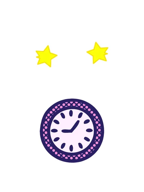 Spinning stars animation of comic book style cartoon of a wall clock Video stock 324211137