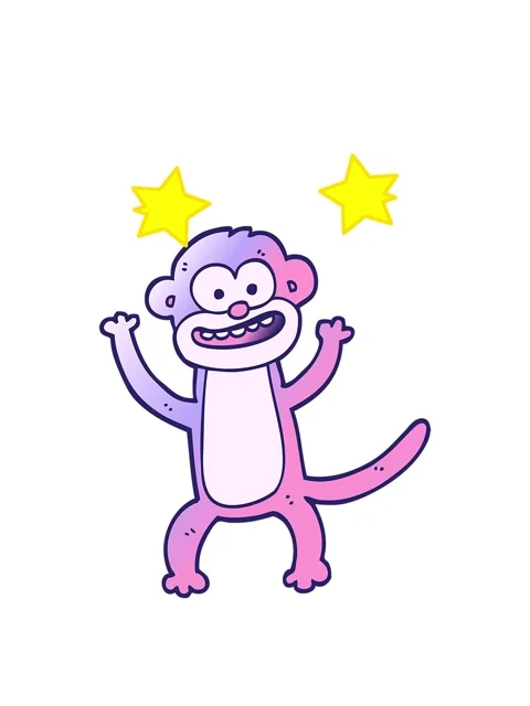 Spinning stars animation of vector gradient illustration cartoon monkey Stock Footage 324111939