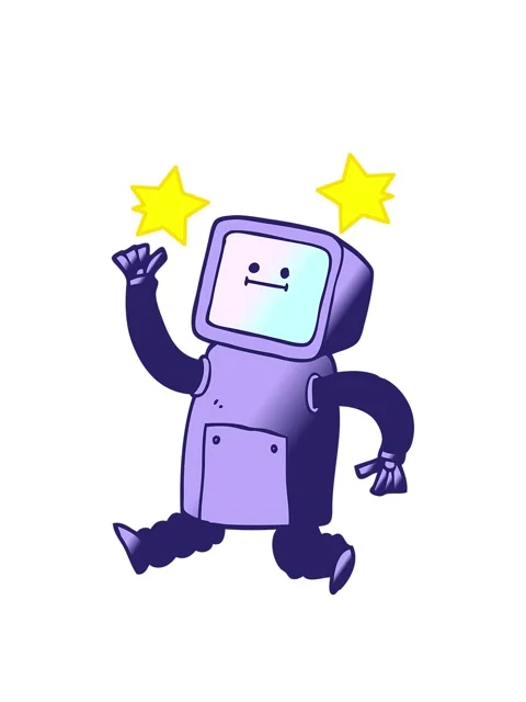 Spinning stars animation of vector gradient illustration cartoon robot runnin Stock Footage 324435946