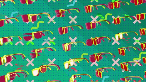 Spinning sunglasses looped background pattern with glitch effect Stock Footage 152971971