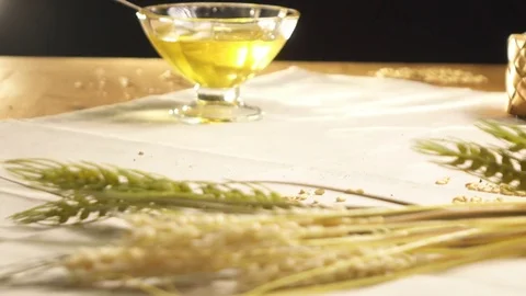 On the spinning table we put bread Stock Footage 76423935