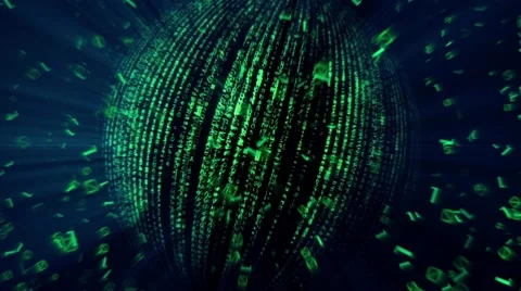 Spinning Technology Planet and Falling Code Numbers Stock Footage 59764297
