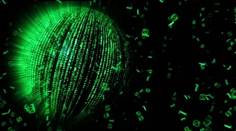 Spinning Technology Planet and Falling Code Numbers Stock Footage 59764373