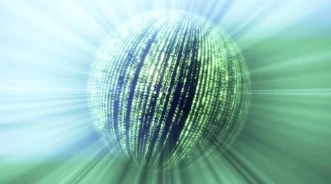 Spinning Technology Planet and Light Rays Stock Footage 59764390