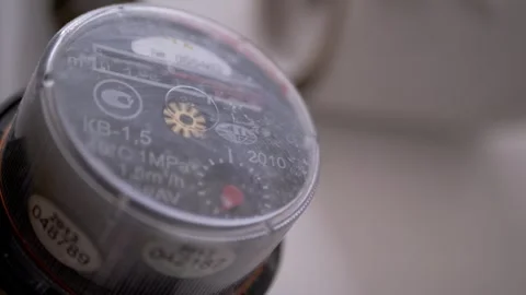 Spinning Water Meter Measuring Flow, Close View Stock Footage 316177406