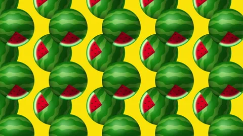 Spinning watermelons on yellow background pattern repeat design animation Stock-Footage 313835884