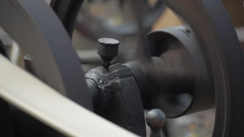 Spinning Wheel - 19th century Steam driven, steam-powered machines at work Stock Footage 148106901