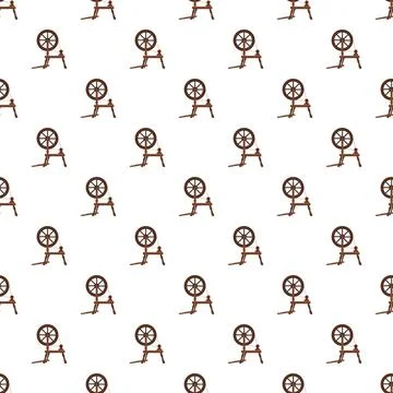 Spinning wheel creating thread yarn seamless pattern background Stock Illustration