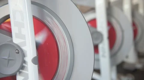 Spinning wheels of exercise bicycle. 스톡 동영상 67581215