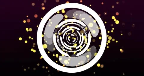 Spinning white concentric rings at dark purple gradient background, showing Ilustração Stock