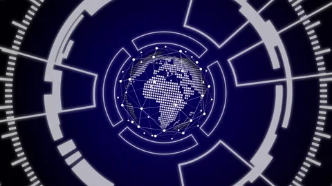 Spinning white dot globe and technology circle with dark blue space background Видео 145926425