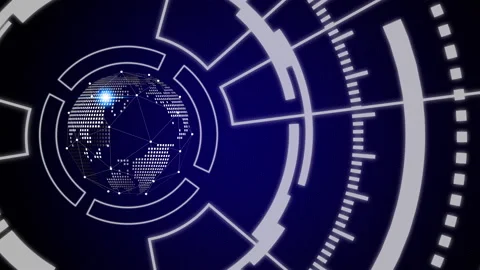 Spinning white dot globe and technology circle with dark blue space background Stock Footage 145926430