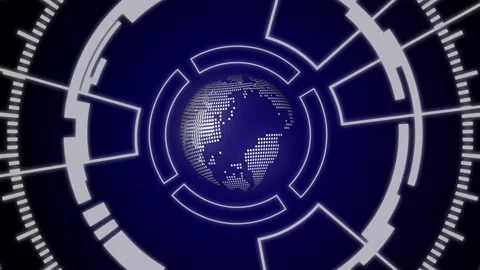Spinning white dot globe and technology circle with dark blue space background Видео 145926444