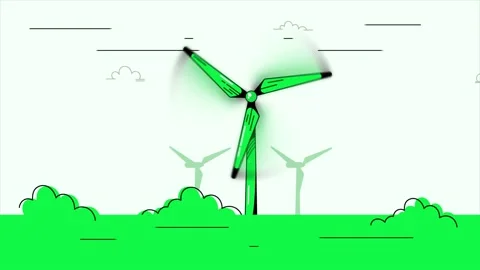 Spinning Wind Turbines Animation. Stock Footage 236322794