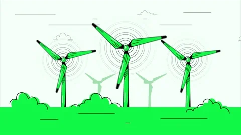 Spinning Wind Turbines Animation. Stock Footage 236322795