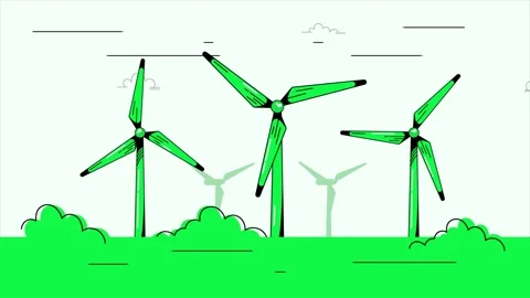Spinning Wind Turbines Animation. Stock Footage 236322814
