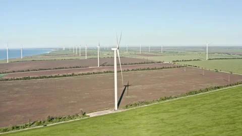 Spinning Wind Turbines Spring Landscape. Green Ecological Power Energy Stock-Footage 131096836