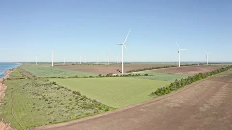 Spinning Wind Turbines Spring Landscape. Green Ecological Power Energy 스톡 동영상 131097903