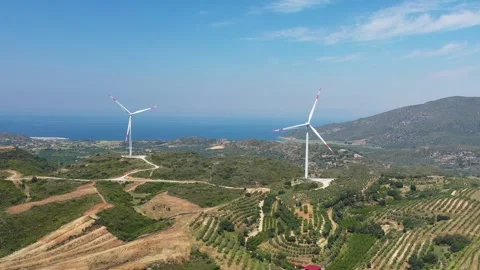 Spinning windmills at Datcha region Vídeo Stock 280008869