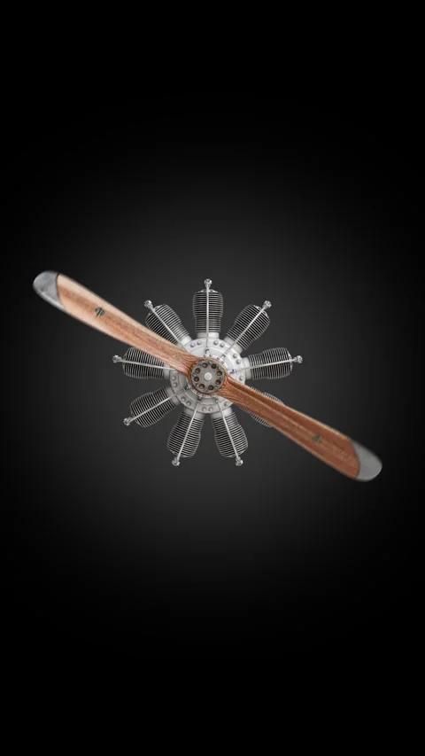 Spinning wooden propeller with sharp metallic blade, airplane engine loop Stock Footage 321008406