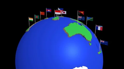 Spinning World globe with Flags of Countries Stock Footage 79332611