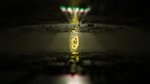 A spinning yellow globe in a CGI world Stock Footage 253587658