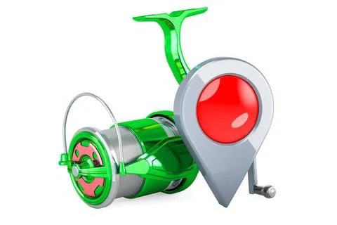 Spinnrad mit Kartenzeiger, 3D-Rendering Spinning reel with map pointer, 3D... Stock Photos