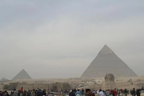 Spinx And The Great Pyramids Stock Photos