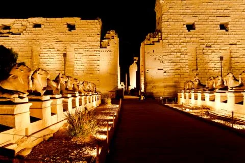 Spinxes in front of karnak temple Stock Photos