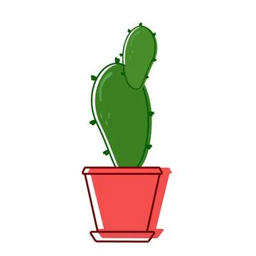 Spiny cactus in a pot with sharp prickles. Vector. Stock Illustration
