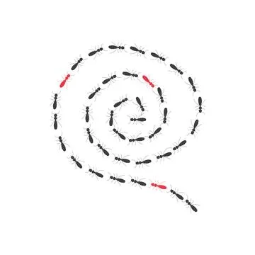 Spiral ant trail silhouette, a path of insects in search of food. Isolated on Stock Illustration