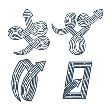 Spiral  Arrow Direction collection Vector outline Set Illustrazione stock