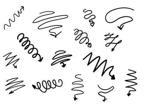 Spiral arrow set. collection of different curved arrows vector elements イラスト素材