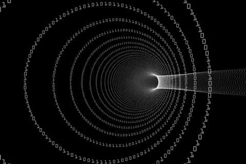 Spiral of binary code on black background 库存照片
