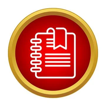 Spiral bound notebook icon with bookmark on red circle 库存插图