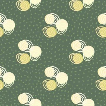 Spiral circle seamless pattern. Doodle ornament with green background and dot Stock Illustration