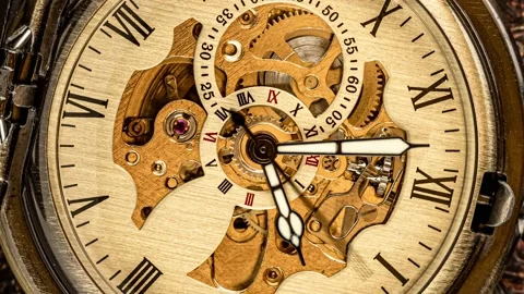 Spiral clock track of time. Antique clock dial close-up. Vintage pocket watch Stock Footage 139966775