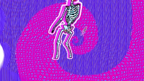 Spiral colorful dancing skeleton in comic style, fluorescent textures and Video stock 142060635