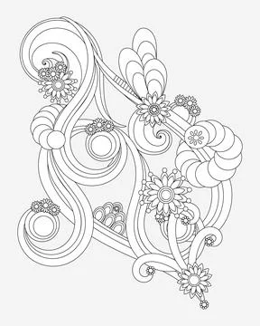 Spiral coloring page with decorative elements and flowers in mandala style. Stock Illustration