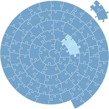 Spiral complex puzzle in blue. Separate pieces. Completely editable. Stock Illustration