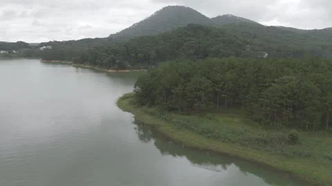 Spiral drone flight over forest near Tuyen Lam Lake, Dalat, Vietnam Video stock 319486252