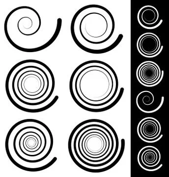 Spiral elements. Set of 6 different swirl, swoosh Illustrazione stock
