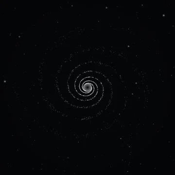 Spiral galaxy in deep space. Black hole center with swirling white stars. A.. Stock Illustration