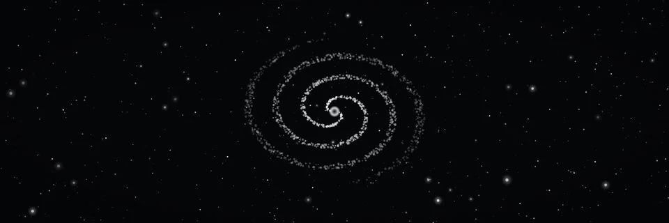 Spiral galaxy in deep space with glowing stars and cosmic dust. Black and w.. Stock Illustration