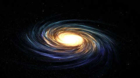 Spiral galaxy rotating in space filled with stars and nebulas bright galactic 4K Video stock 130587086