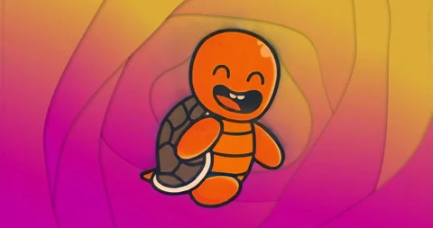 Spiral gradient flash triggers turtle walking left to right looping stroll for Stock Footage 315541644