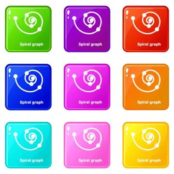 Spiral graph icons set 9 color collection Stock Illustration