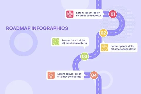 Spiral Infographic Path with Four Colored Icons and Vertical Alignment Stock Illustration