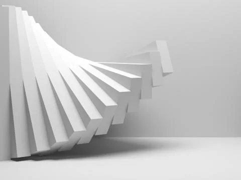 Spiral installation of boxes in an empty room, 3d Stock Illustration