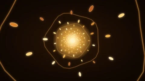 Spiral of light with glowing elements moving through a dark space Stock Footage 336994398